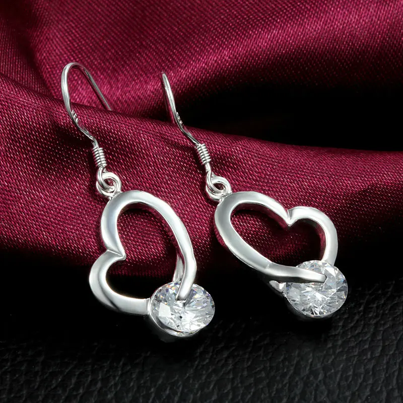 Wedding Jewelry Dress Earring Silver Plating Love Heart Drop with Zircon for Women Earrings | Украшения и аксессуары