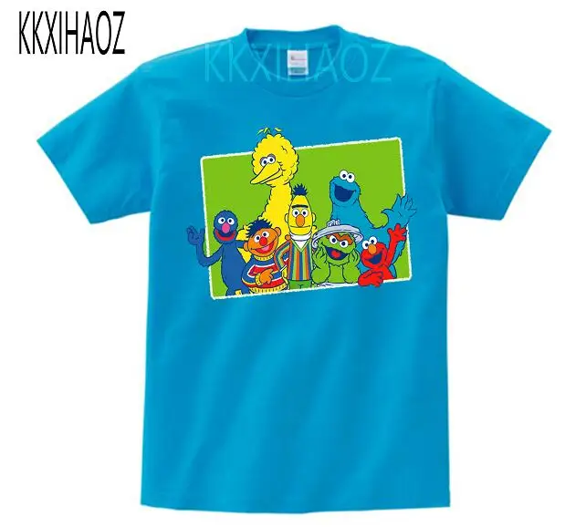 blue childreT-shirt Детская забавная Футболка с принтом «Улица Сезам Элмо» топы для маленьких девочек с рисунком «ummer», Детская Отличная повседневная одежда KKXIHAOZ MJ - Цвет: blue childreT-shirt