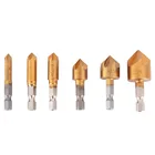 Набор сверл с зенковкой, 6 шт.компл., 5 канавок, 90 градусов, шестигранный хвостовик, фреза, 6-19 мм, для электроинструментов