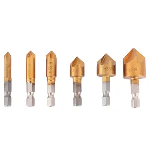 Набор сверл с зенковкой, 6 шт.компл., 5 канавок, 90 градусов, шестигранный хвостовик, фреза, 6-19 мм, для электроинструментов