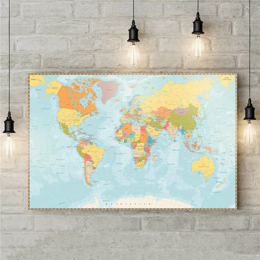 Современная Карта мира на стену Классическая печать холст настенная наклейка