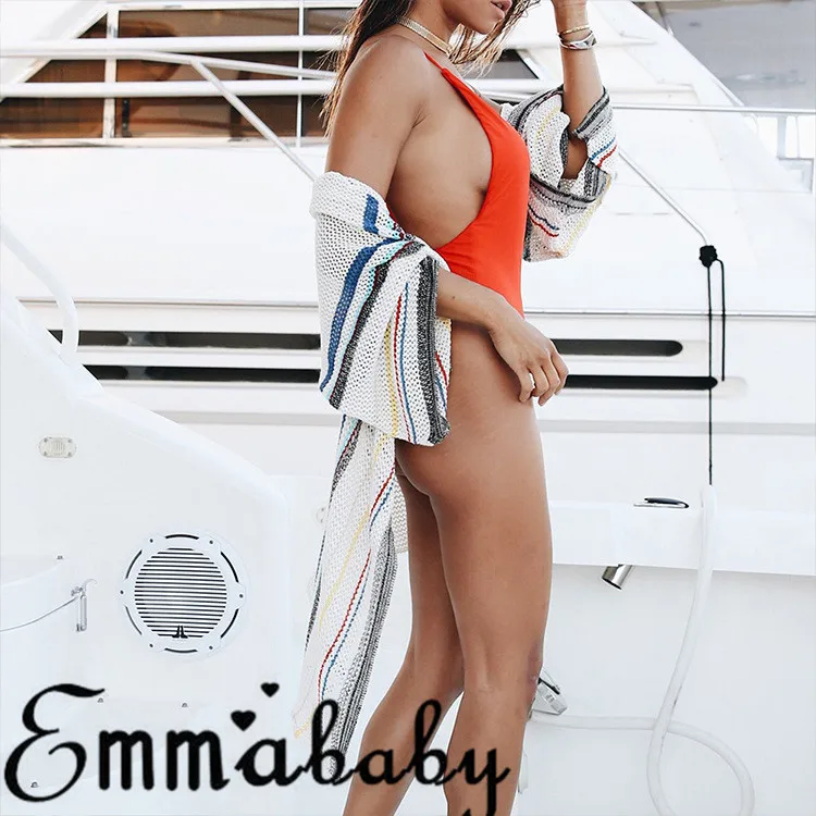 

2018 New Striped Long Sleeve Women Beach Dress Bikini Swimwear Cover Ups Chiffon Quick-Drying Beach Cover Long Sleeve Dress