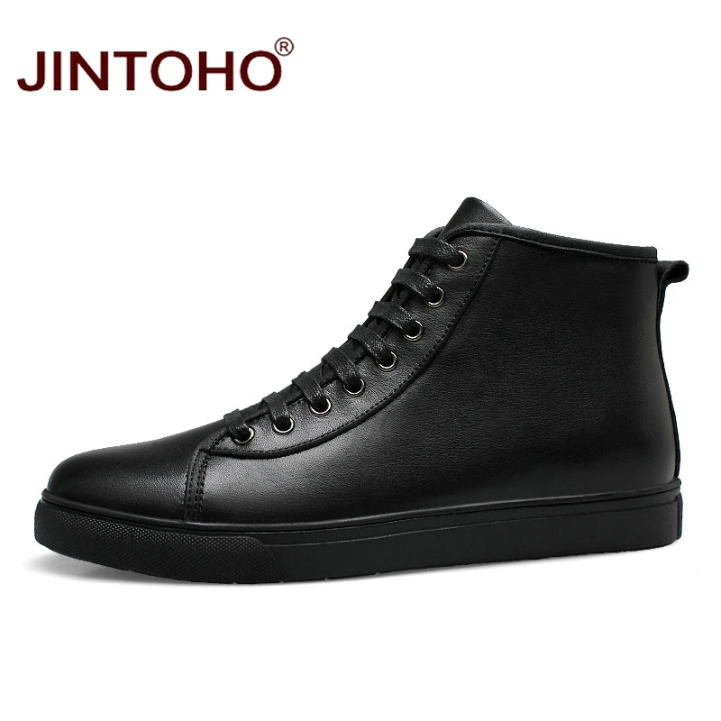 JINTOHO/большие размеры; зимние мужские ботинки; мужские ботинки из натуральной кожи; черная зимняя мужская обувь; мужские Ботильоны; обувь из натуральной кожи