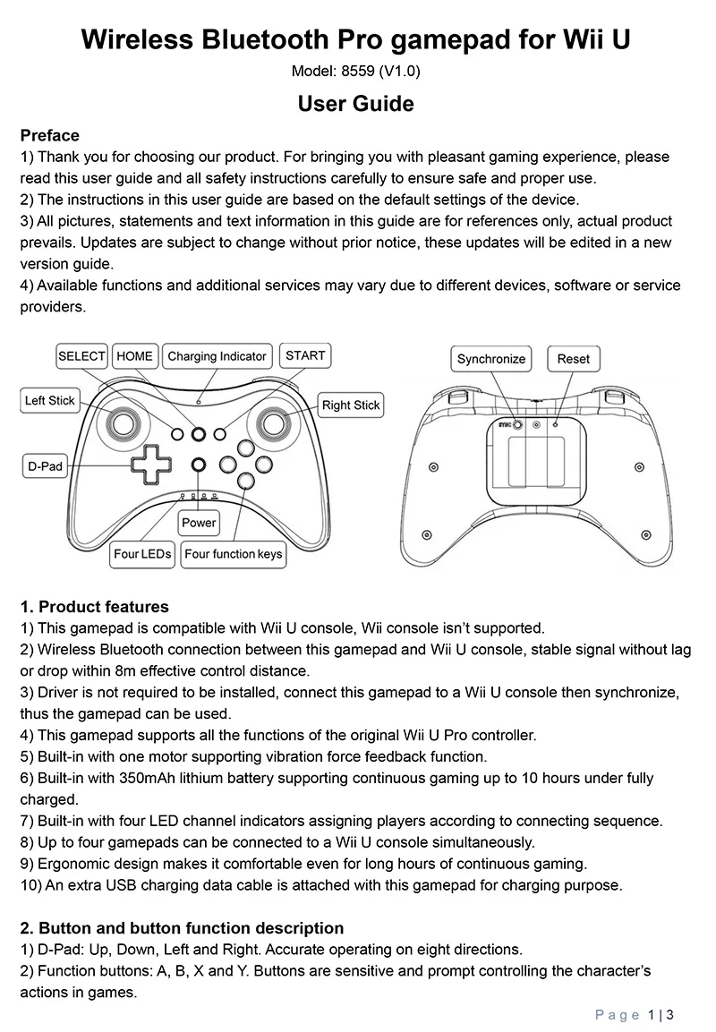 Беспроводной Bluetooth Джойстик Нинтендо wii U Pro ручной джойстик беспроводной контроллер Bluetooth Pro геймпады