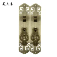 [Haotian vegetarian] Chinese Ming and Qing antique copper door handle HTC-318 antique fret interlocking grip nose