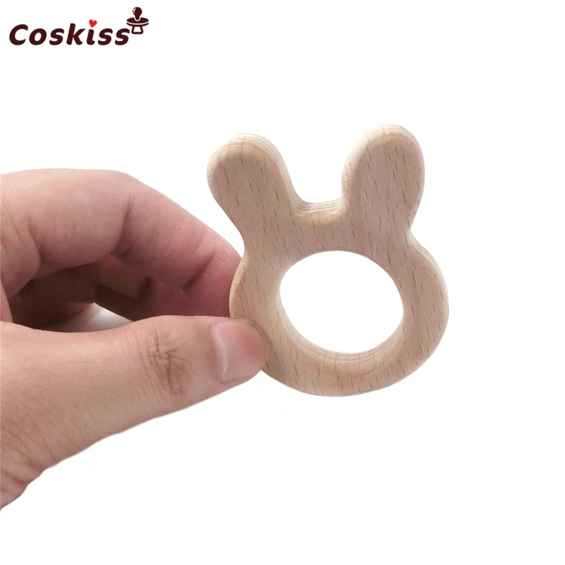 Mordedor de madera Natural hecho a mano, conejo de haya, personalizado, colgante, respetuoso con el medio ambiente, seguro, juguetes para beb&eacute;s-4
