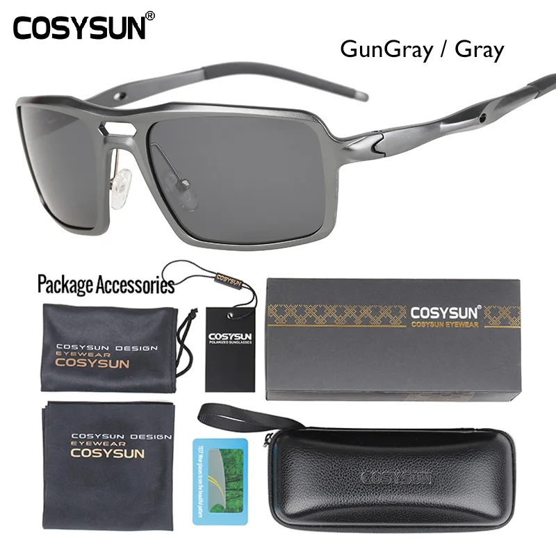 GunGrayRim LuxuryPKG COSYSUN, брендовые поляризационные солнцезащитные очки для мужчин, для вождения, солнцезащитные очки, Полароид, фирменный дизайн, мужские солнцезащитные очки, Gafas de sol masculino 9612 - Цвет линз: GunGrayRim LuxuryPKG