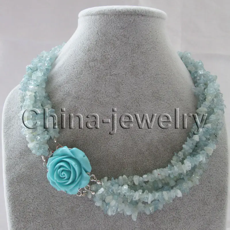 Ожерелье с натуральным аквамариновым кристаллом 18 дюймов 6 рядов 16 цветов