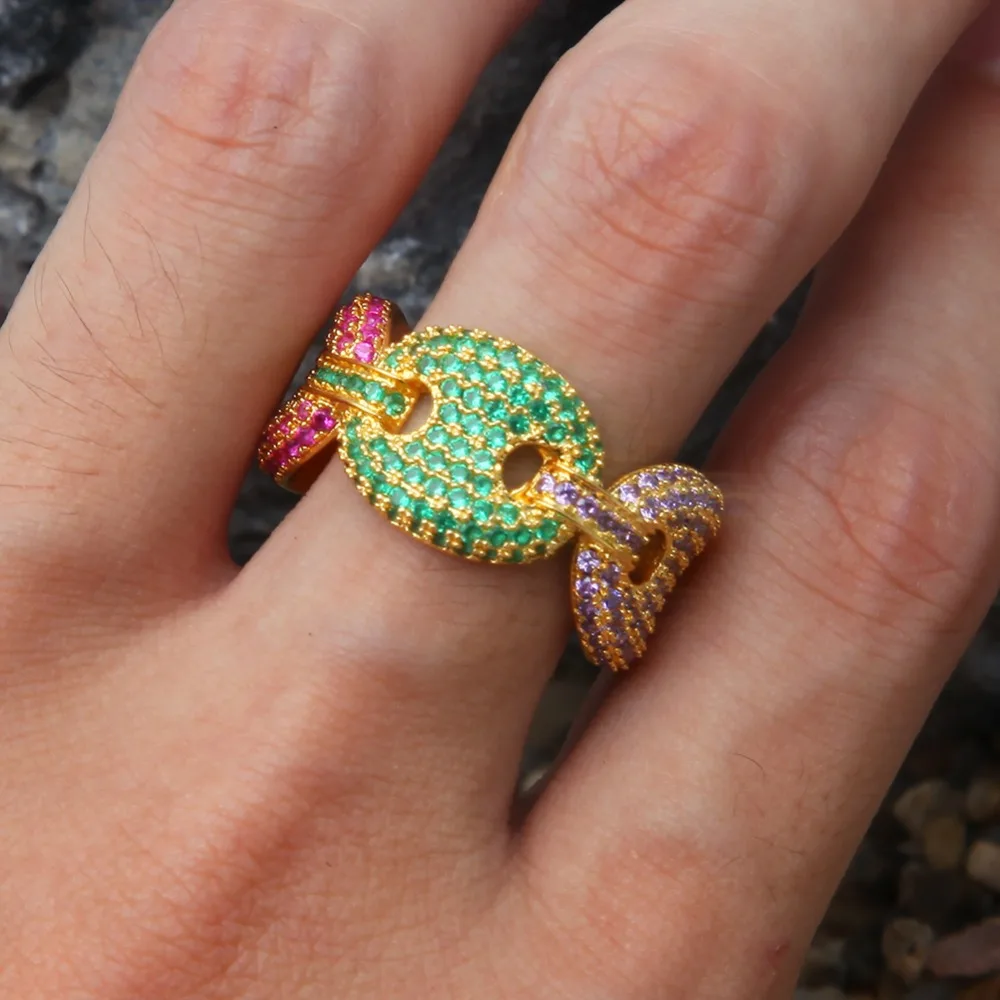 UWIN кофейное кольцо "бобы" покрытое морской микро проложили Полный Bling CZ Кольцо Iced Out кубический циркон Роскошные модные хип-хоп ювелирные изделия подарок