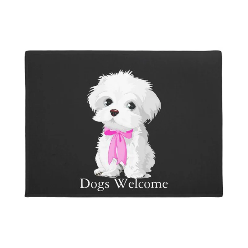 

Trendy Maltese Dog with Pink Bow Monogram Doormat Home Decoration Entry Non-slip Door Mat Rubber Washable Floor mat