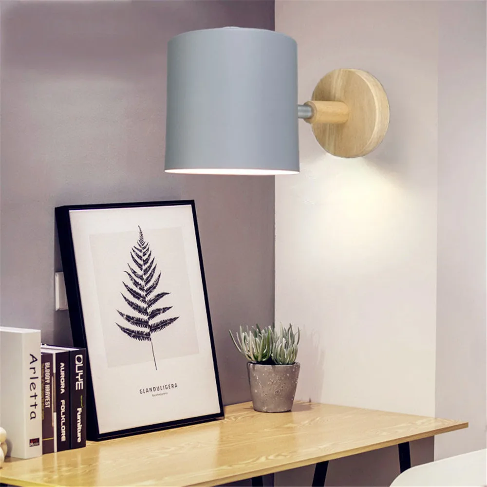 Nordic Macaroon Modern E27 Wall Lamps Wood Lights Bedroom Beside LED Button Switch Light Fixture AC110-265v | Лампы и освещение