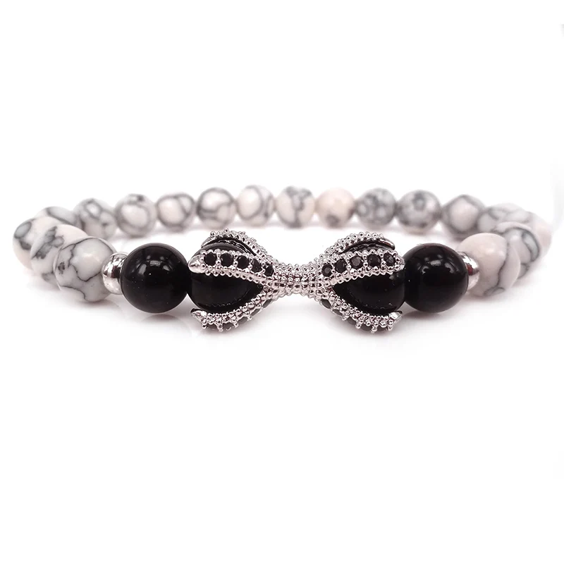 Натуральный черный оникс с белым Howlite серебряного цвета микрозакрепка CZ Eagle Claw