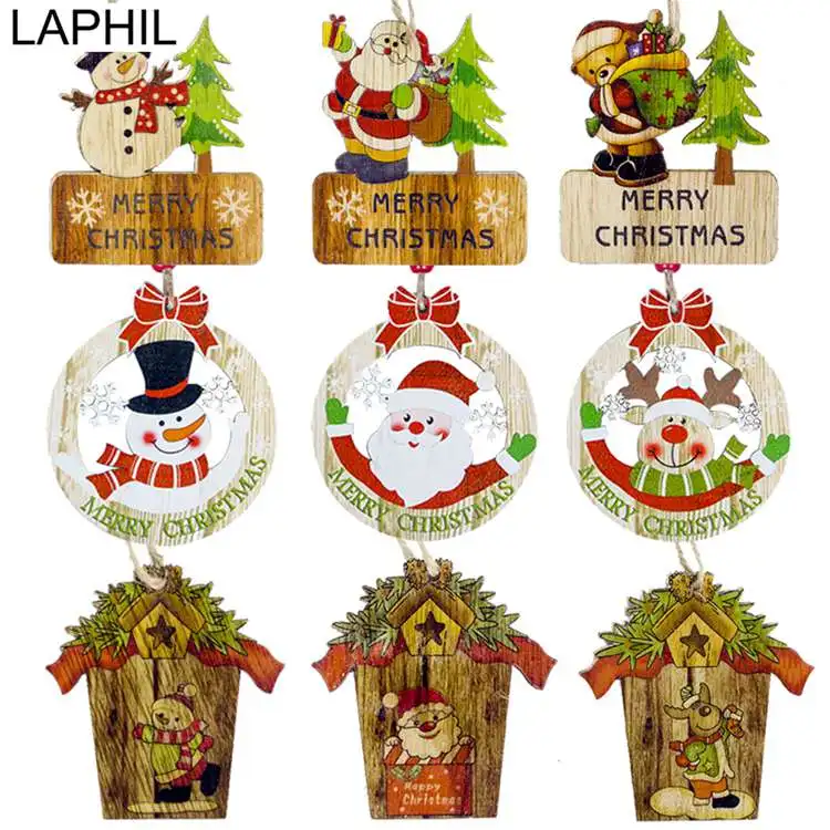 LAPHIL 3 шт. DIY рождественские деревянные подвесные украшения Санта Снеговик Рождественская елка украшения детский подарок товары для рождественской вечеринки