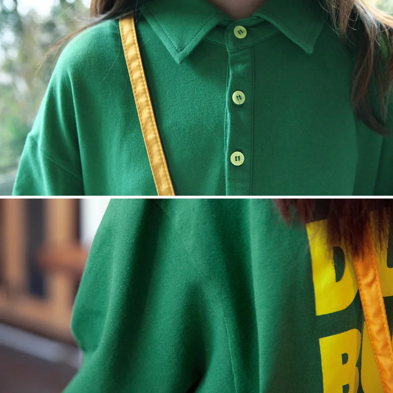 Green T-shirt Dress Girls NNGZ Summer Korean Casual Solid Short Sleeve Midcalf Turndown Collar Girl T-Shirt | Детская одежда и