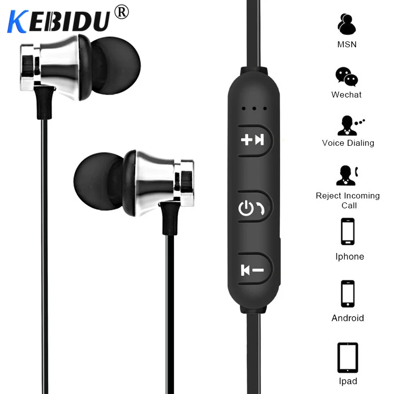 Магнитные Bluetooth наушники Kebidu 4 2 водонепроницаемая Спортивная гарнитура с