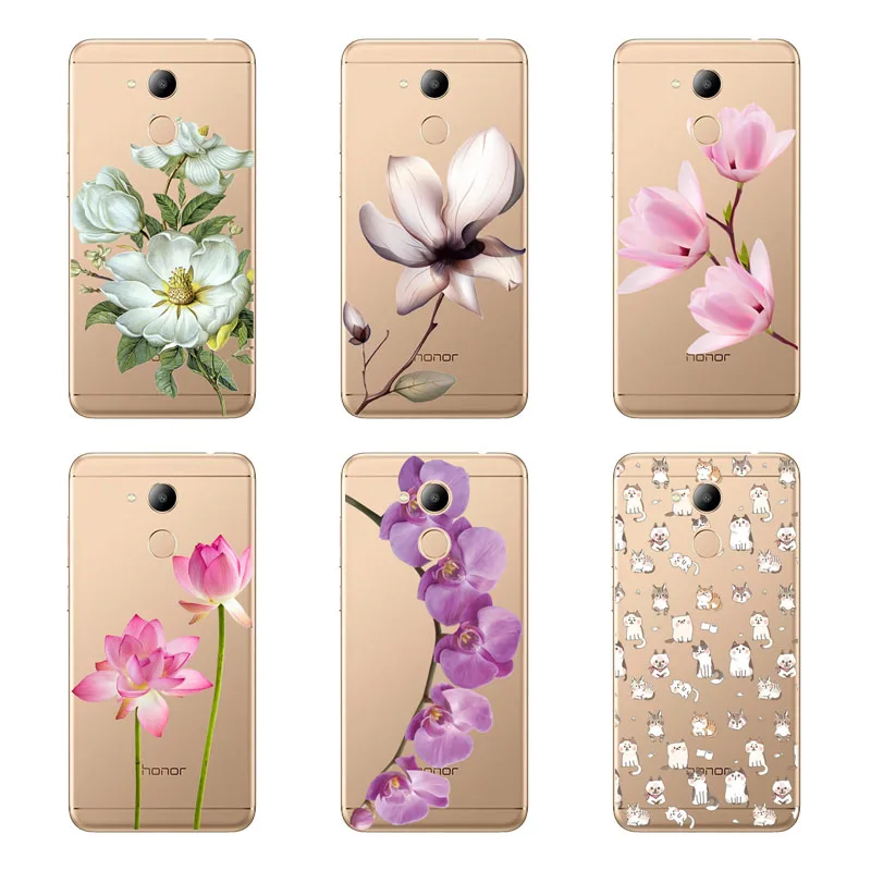 huawei honor 6c pro Case Silicon Black Painting flower Soft TPU Back Cover for Protect Phone cases shell |