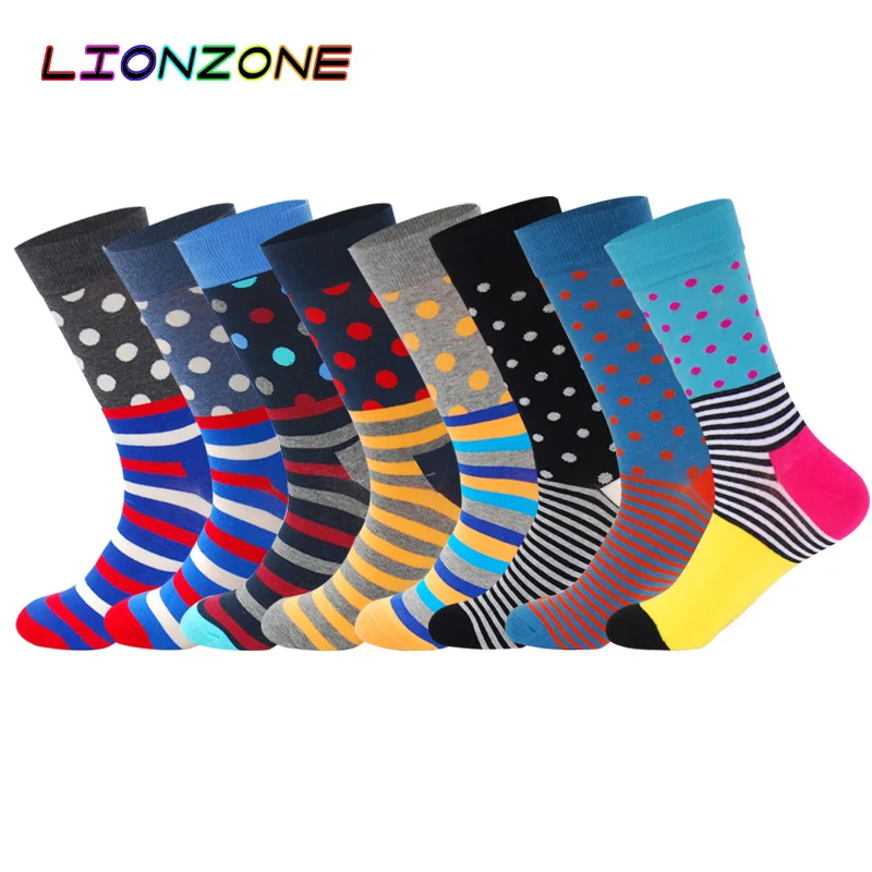 LIONZONE Модные Цветные яркие носки для мужчин хит цвет Аргайл полосы большой