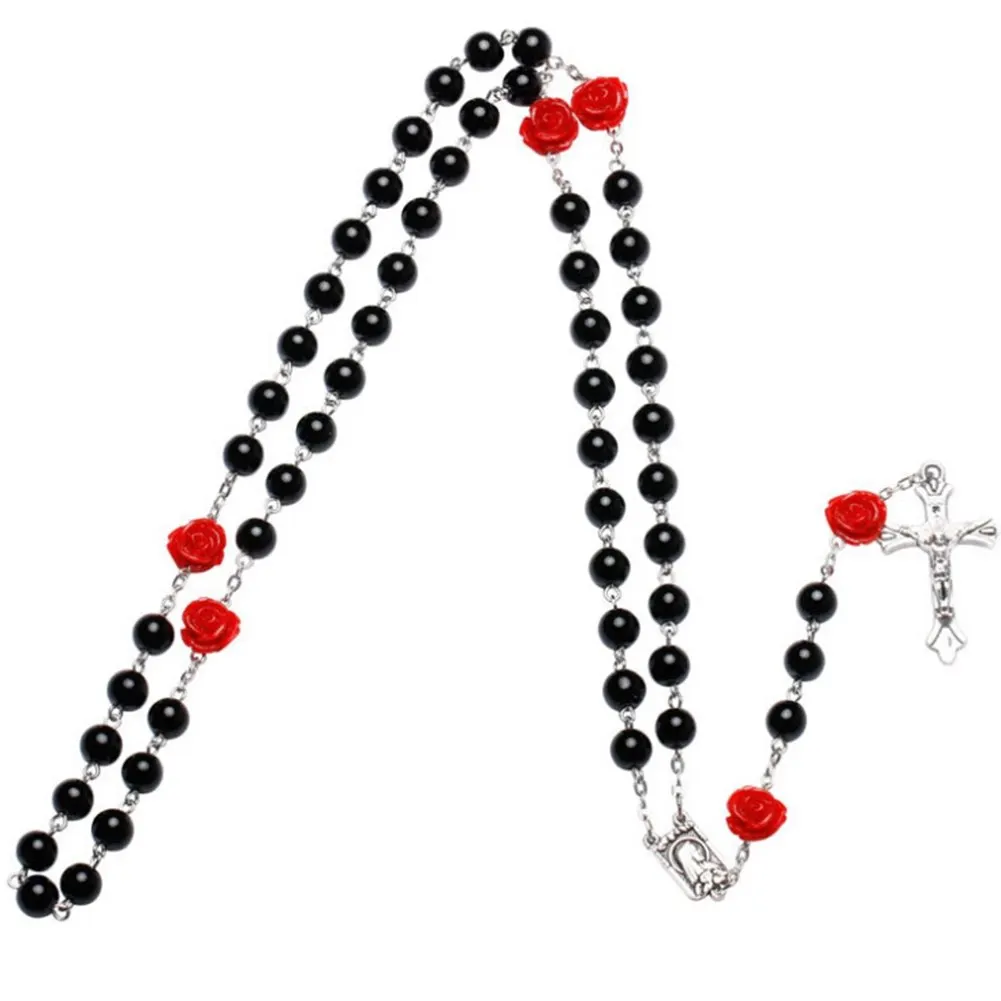 1PC Purple Rosary Beads Catholic Necklace For Girls Women Glass Father Bead Crucifix Pendant Rose | Украшения и аксессуары