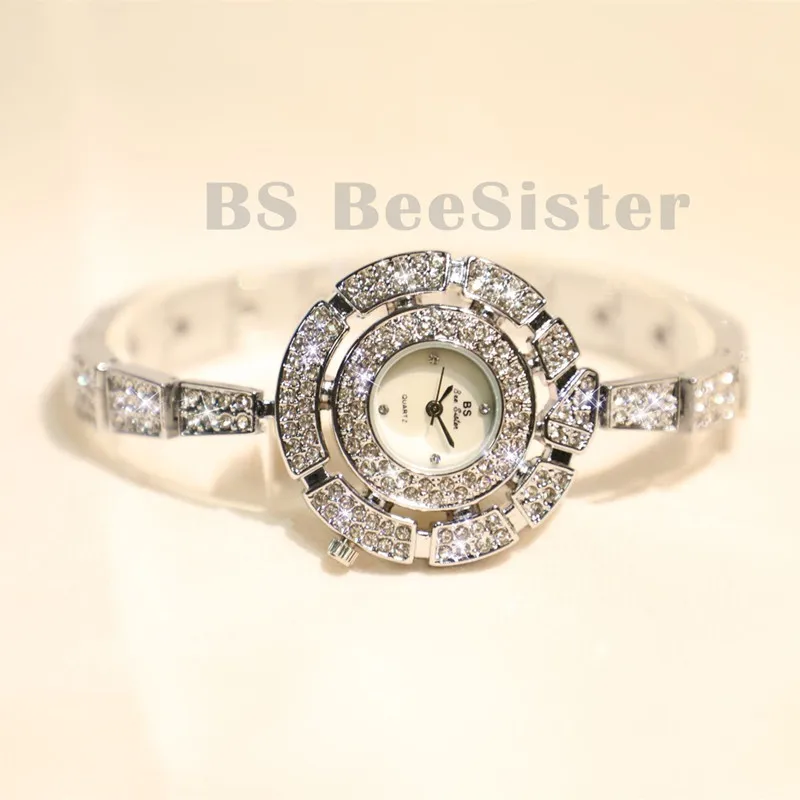 silver Модное платье BS кварцевые часы женские часы роскошные стразы женские часы saat relogio feminino reloj mujer - Цвет: silver
