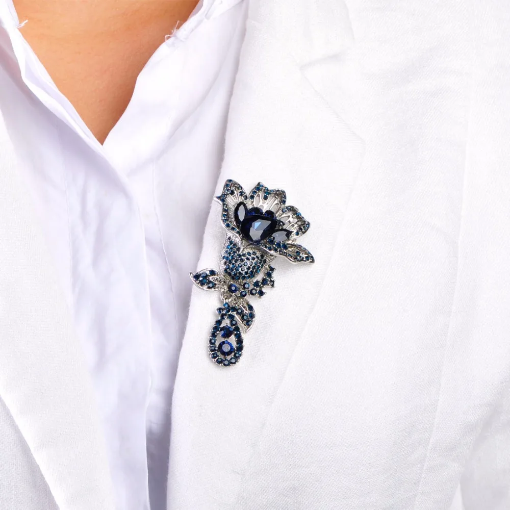 Урожай Rhinestone Цветок Броши Для Женщин Вечернее Платье Брошь Клип Украшения уги