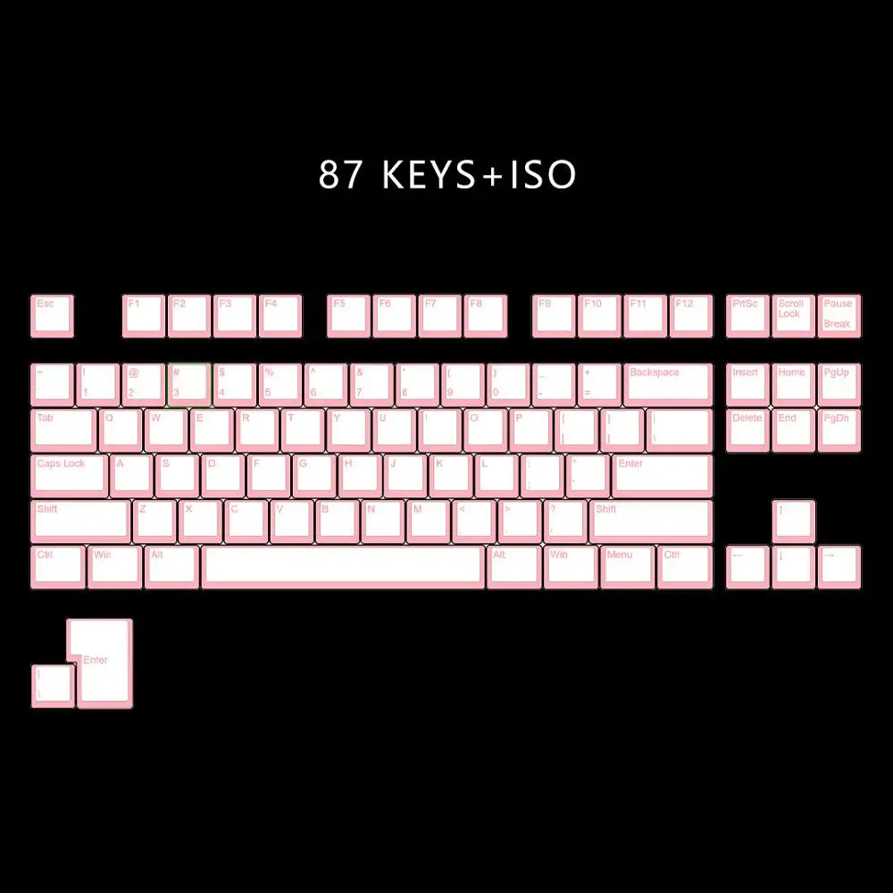 Kbdfans108 PBT двойной удар блеск через ANSI ISO OEM профиль пудинг набор ключей для MX механическая клавиатура - Цвет: White Pink 87iso
