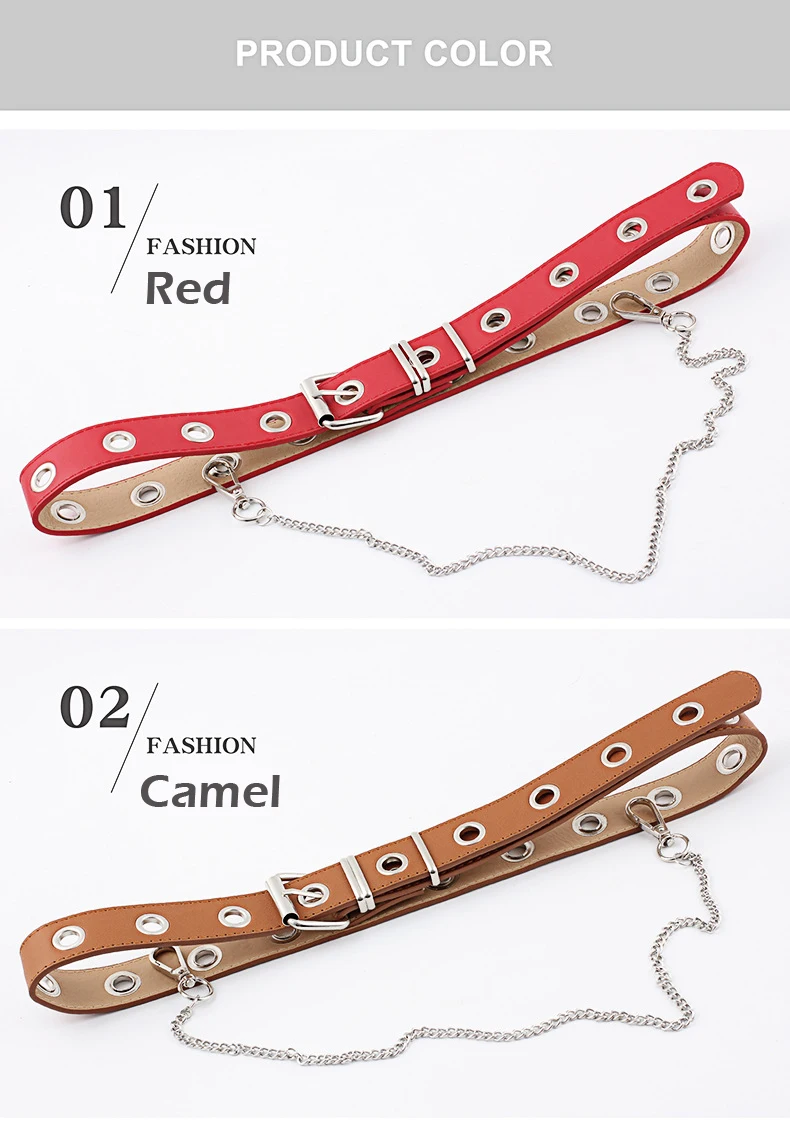 Ladies belt fashion trend ring decorative belt chain porous belt student belt