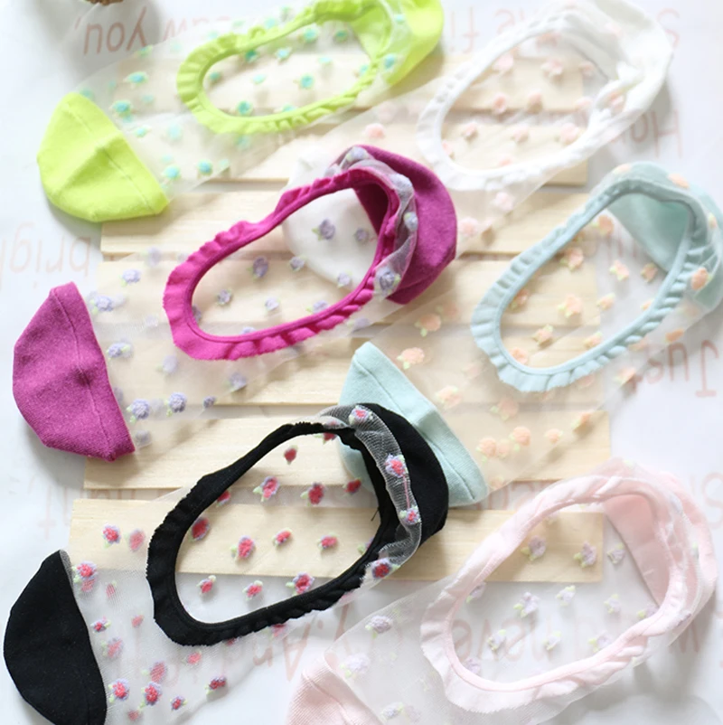 5 пар/партия милые Нескользящие тонкие прозрачные Шелковые Носки с рисунком