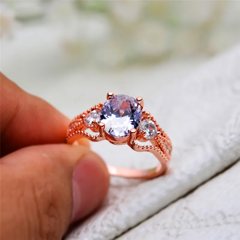 Cute Female Round Solitaire Ring Fashion Crystal Rose Gold Zircon Stone Vintage Wedding Bands Promise Women Engagement | Украшения и
