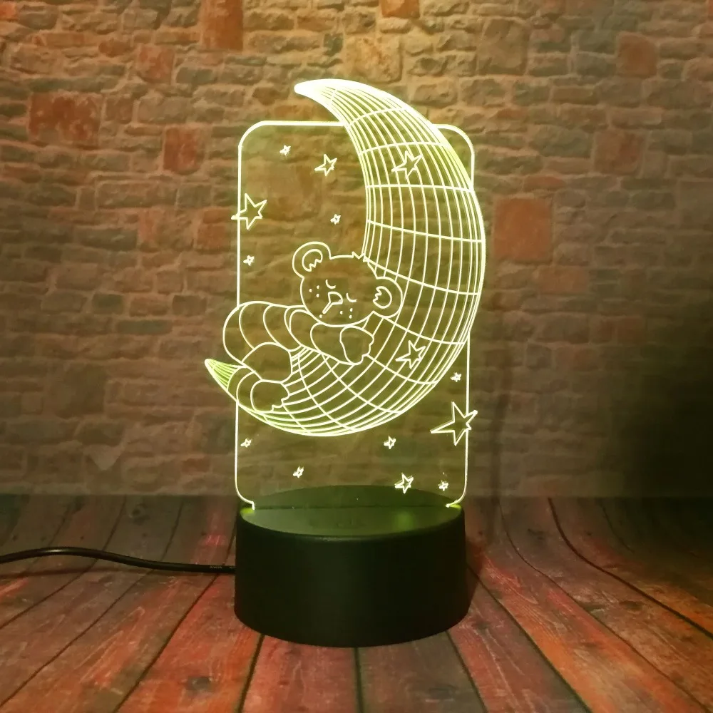 Новый 3D милый медвежонок на Луне звезда дети 7 цветов затемнение градиент ночник