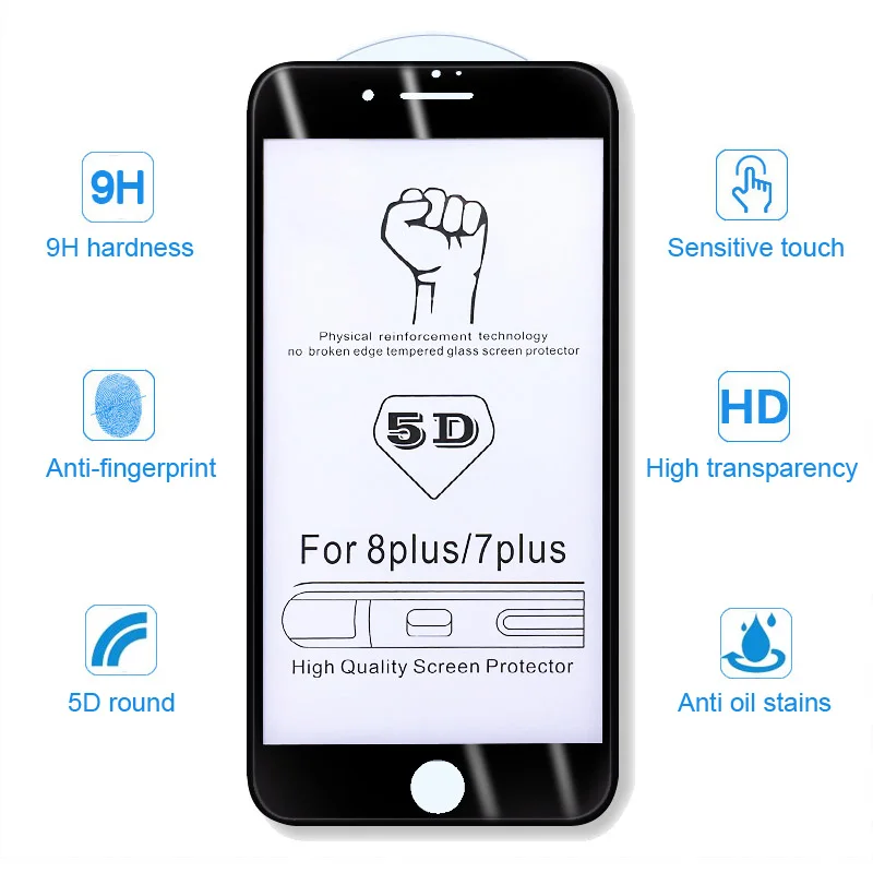 Закаленное стекло 5D для iPhone 6 s 7 Plus защита экрана 8 изогнутое полное покрытие на