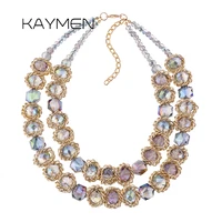 new fashion 2 layers strands crystal chains necklace for women party jewelry golden plated statement choker necklace nk 01361