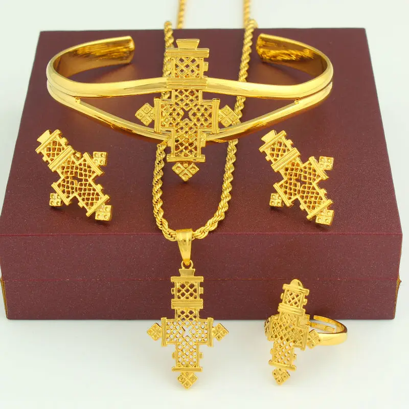 Комплект ювелирных украшений из 24K золота комплект с крестиками для свадьбы в