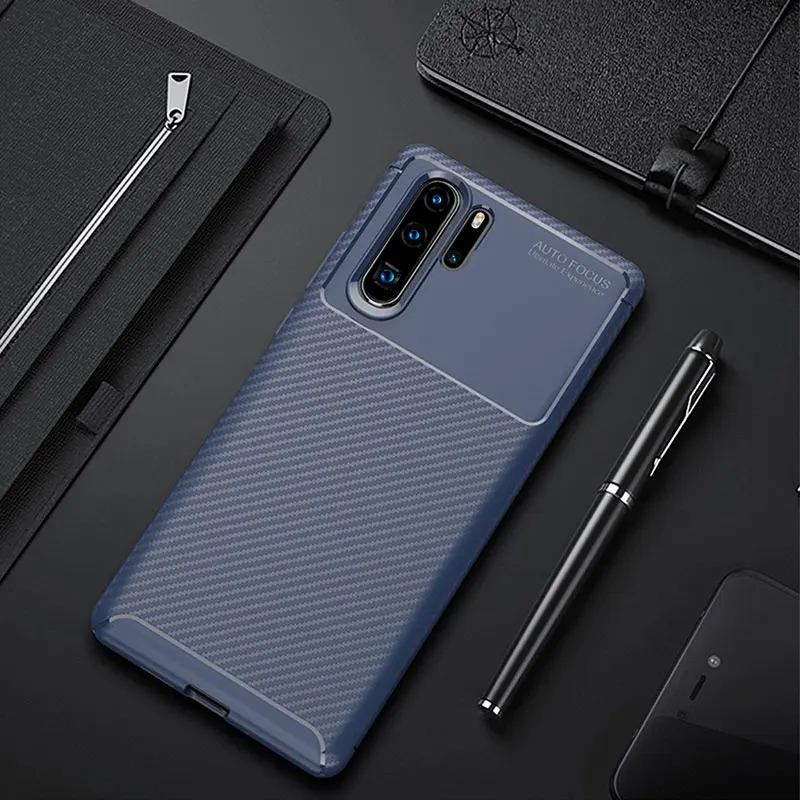 Синий Тонкий чехол для huawei P30 Pro Чехол из углеродного волокна силиконовый бампер мягкий ТПУ защитный чехол для huawei P30 Lite чехол для телефона - Цвет: Синий