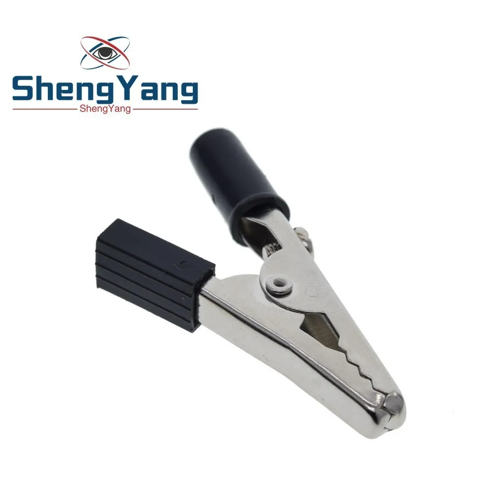 1pcs Black clip 1 компл. Изолированные зажимы типа "крокодил" пластиковая ручка кабель свинца тестирование металлический зажим типа крокодил Захваты 52 мм длина+ 4 мм разъем типа "банан" - Цвет: 1pcs Black clip