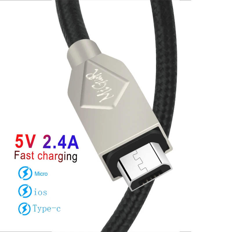 Usb кабель 2.4a нейлоновый для зарядки мобильного телефона быстрой Android Ios type c