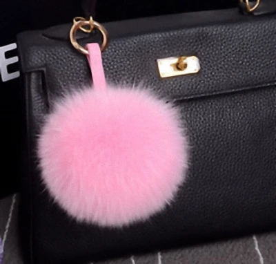 pink 13-15 см роскошный пушистый натуральный шарик из меха лисы помпон плюшевый размер натуральный мех брелок металлическое кольцо подвеска сумка Шарм K010-purple - Цвет: pink