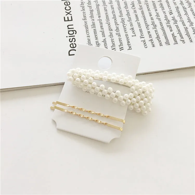 Hair Clip Women Metal Pearl Clips Side Bobby Pins Korean Barrette Hairpin 3Pcs/Set Beauty Styling Accessories Tools | Красота и