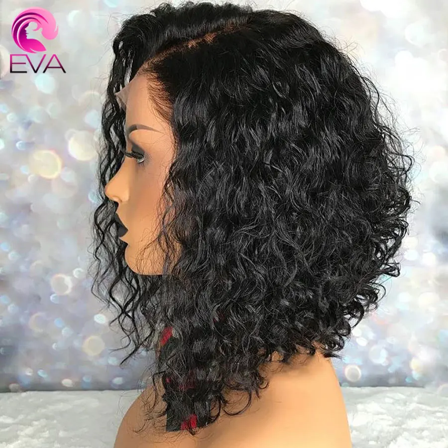 Curly Short Human Hair Wigs 13x6 Lace Frontal Wig Deep Bob Front Eva Brazilian | Шиньоны и парики