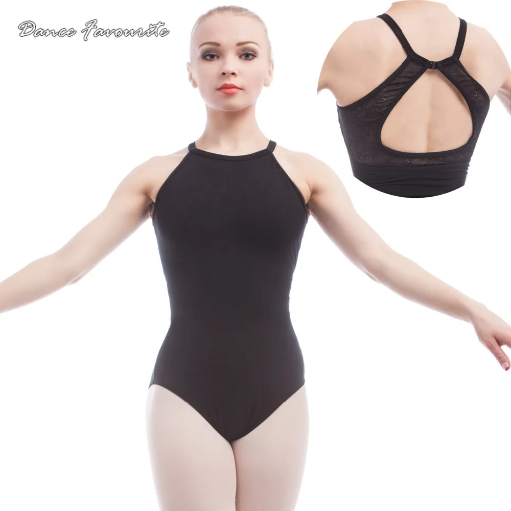 Балетное трико для взрослых черное хлопковое спандексовое гимнастическое