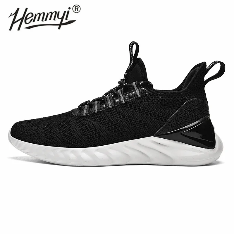 Black White Hemmyi амортизирующие мужские кроссовки для улицы Спортивная обувь для пробежек для мужчин сетка дышащая Весна и лето большие размеры 39-48 - Цвет: Black White