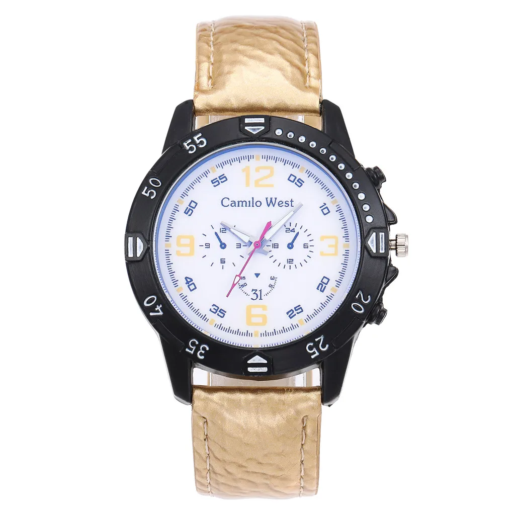 Модные Роскошные Кварцевые часы синий стекло Циферблат повседневное кожаный