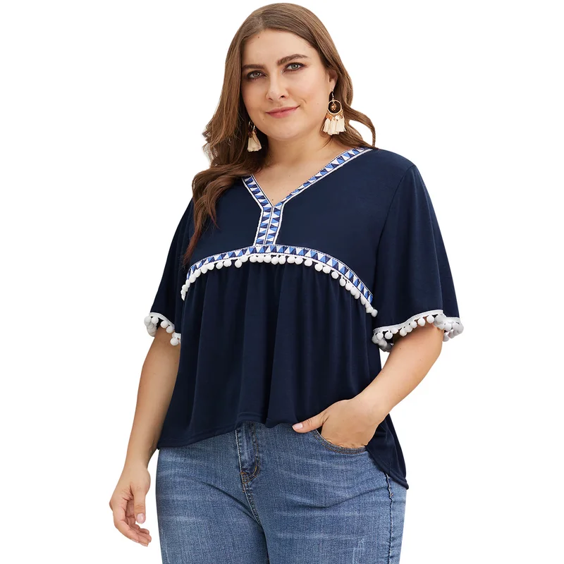 Женские футболки больших размеров летние с v-образным вырезом коротким рукавом