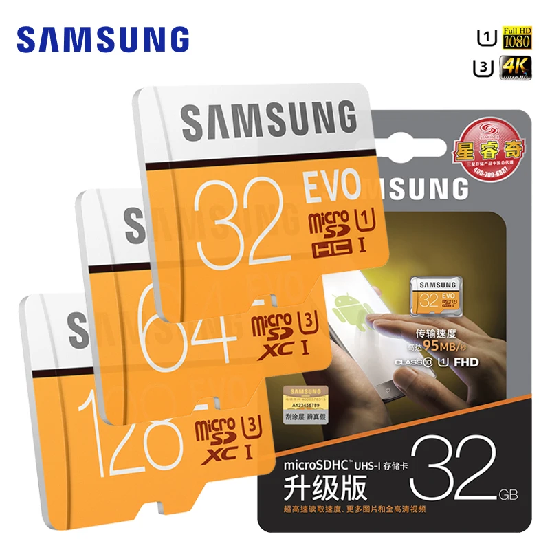 Карта памяти SAMSUNG EVO 32 Гб U1 Micro SD карта класс 10 Microsd 128 Гб 64 Гб U3 UHS-I флэш-карта TF для смартфонов microSDHC/SDXC