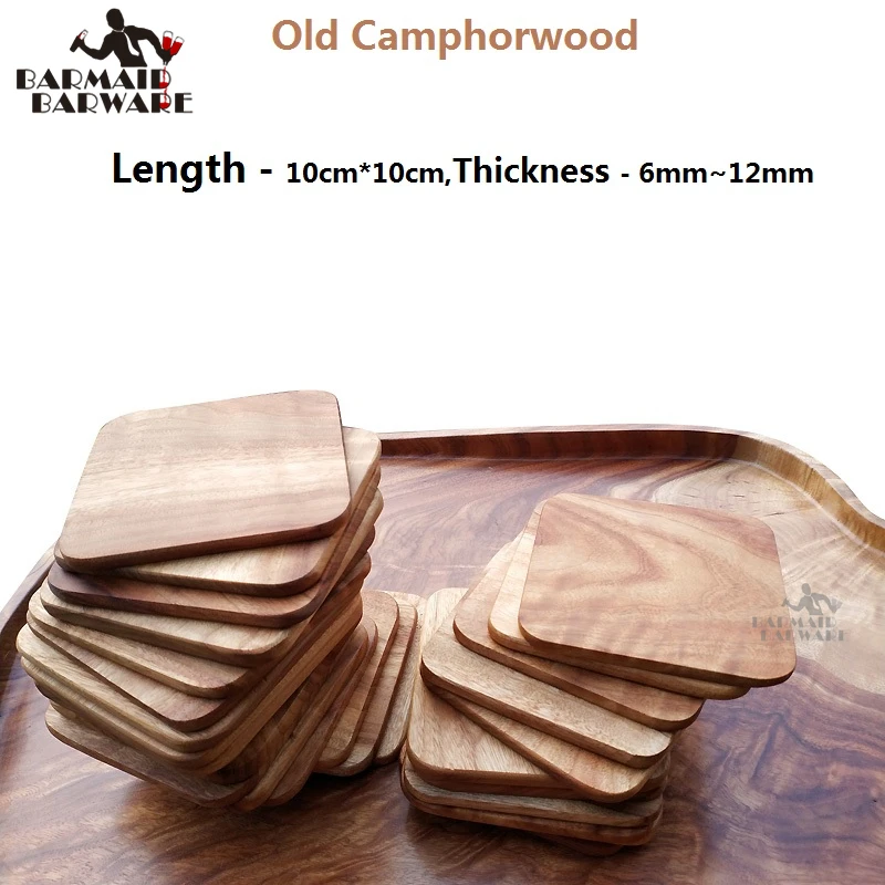 

1pcs Old Camphorwood Wood Coasters Table Cup Mat Kitchen Mat Pad For Bar Cocktail Length(10*10cm) Height(6-12mm)