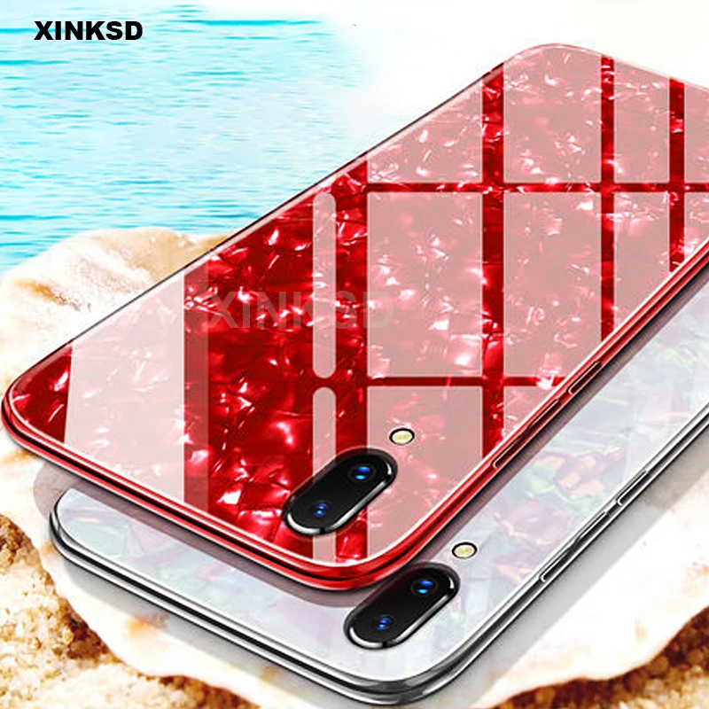 Роскошные закаленное Стекло задняя крышка для iPhone X 6 7 8 чехол Bling Shell Мягкий край