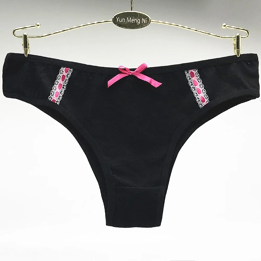 Трусики стринги женские хлопковые однотонные с бантом 6 шт./комплект|lingerie tanga|cotton