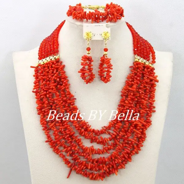 

New Amazing Red African Coral Beads Jewelry Set Nigerian Wedding Beads Necklace Bridal Jewelry Sets Free Shipping ABS014