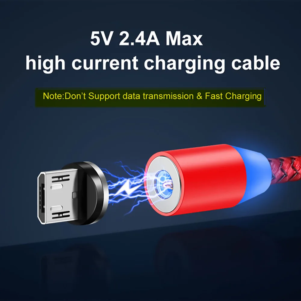2.4A светодиодный магнитный кабель Micro USB для быстрой зарядки Xiaomi Redmi 7 7A 6 6A S2 Y3 / Huawei