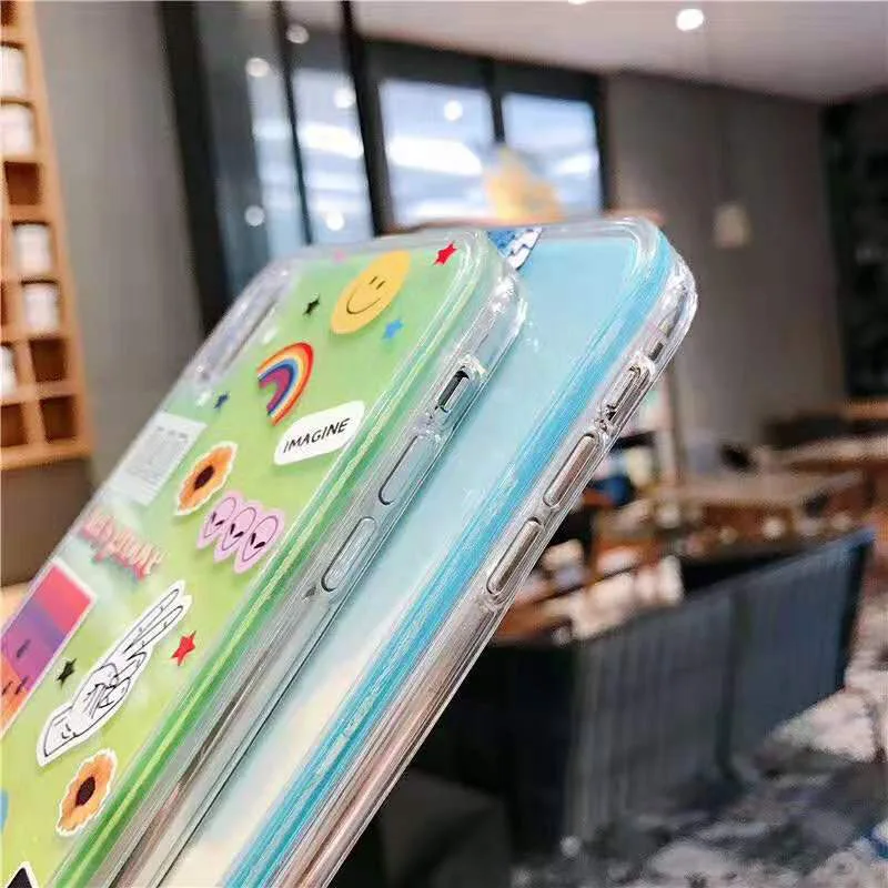 Светящийся чехол с неоновым песком и надписью smile для iPhone XR XS max X 6 7 8 plus, светится в темноте, жидкий блеск, зыбучий песок, задняя крышка