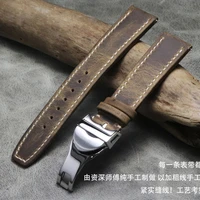 vintage brown handmade crazy horse leather watchband strap 20mm 21mm 22mm genuine calf leather watch band strap for iwc
